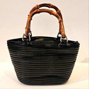 Gucci Mini Bamboo Hand Tote Bag Leather Enamel Black